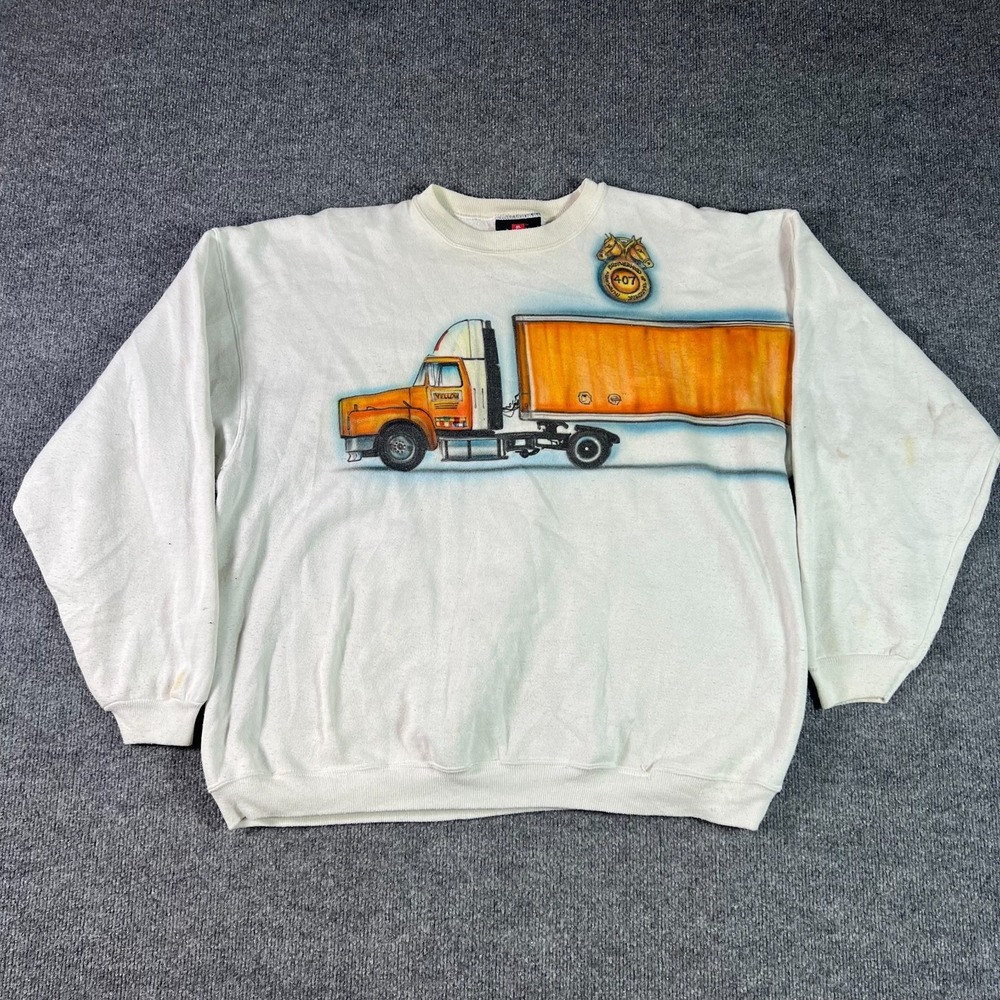 Vintage 90s Hanes Signature Sweatshirt Men 2XL White Freight Semi Truck Airbrush